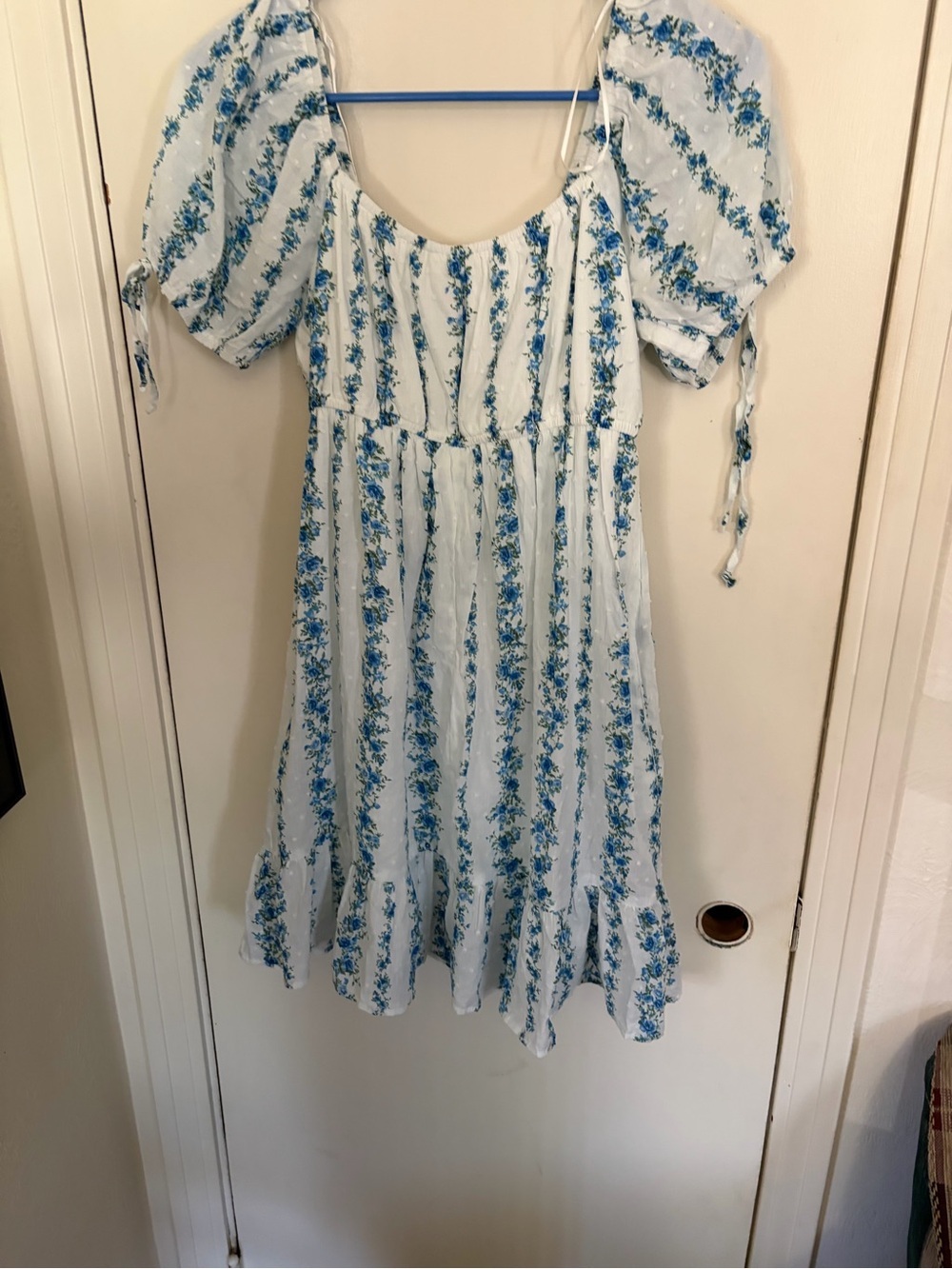 Girls Light Blue Floral Puff-Sleeve Summer Dress- NWOT